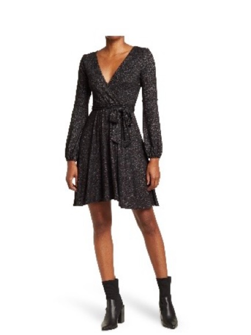 The Vanity Room Black Sparkle Wrap Midi Dress